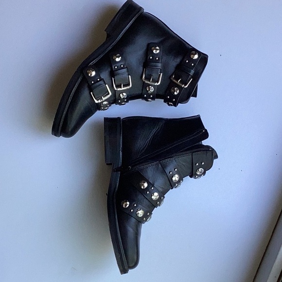 Maje Black Leather Biker Boots with Metal Accents - size eu 36 -made in Portugal - Picture 2 of 6